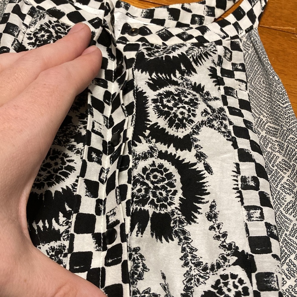 A.L.C. Womens Size M Black White High Neck Sleeveless 100% Silk Drop Waist Dress - Picture 11 of 11